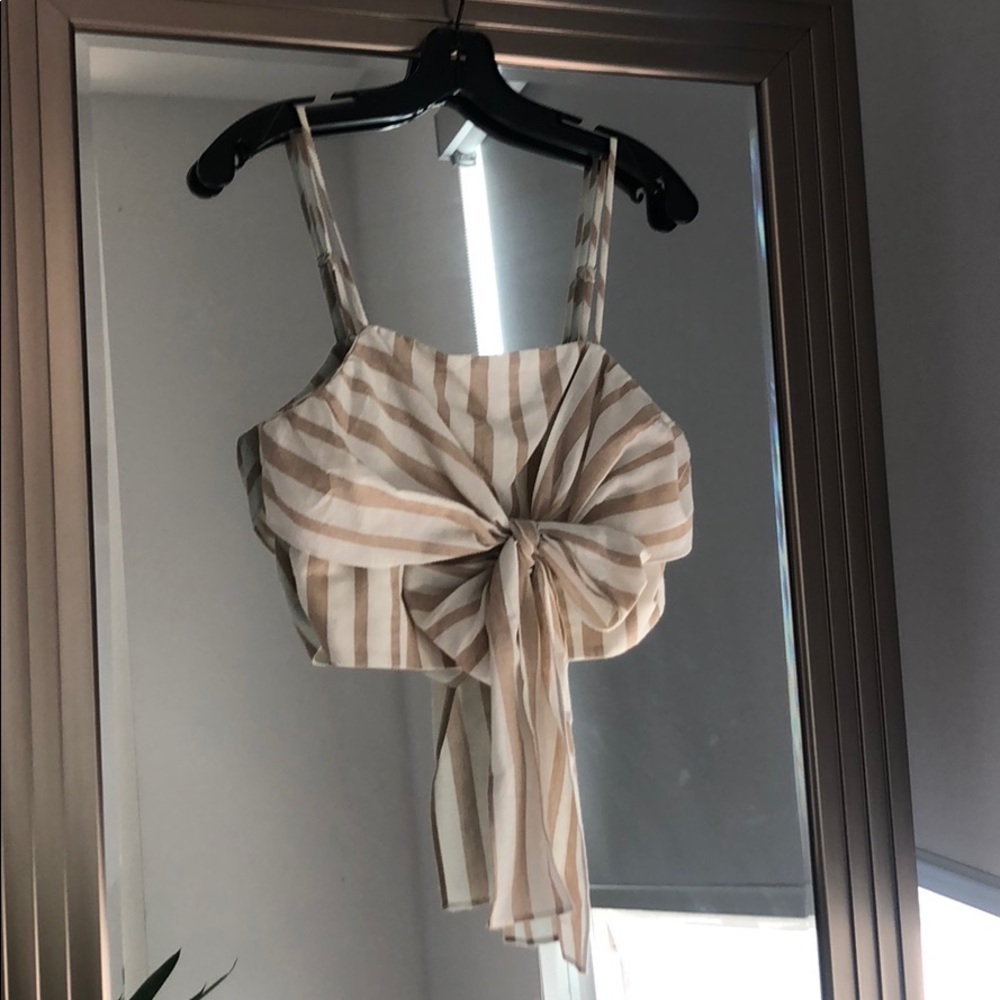 Chriselle x JOA cropped stripe tank top